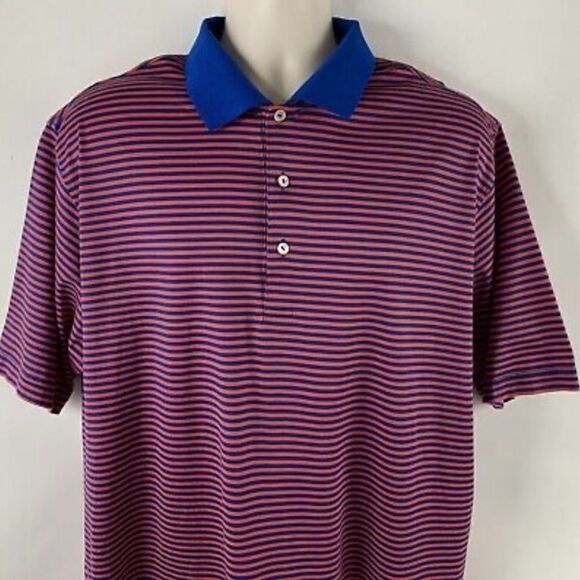 Peter Millar Men's Red & Blue Striped Polo Short Sleeve Golf Shirt Size Medium - Picture 1 of 6